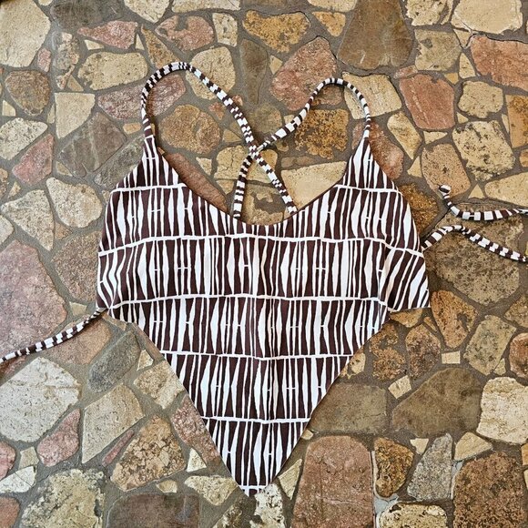 BASTA XS Brown & White Striped Bikini Top With Adjustable Straps, Size XS - Picture 1 of 4